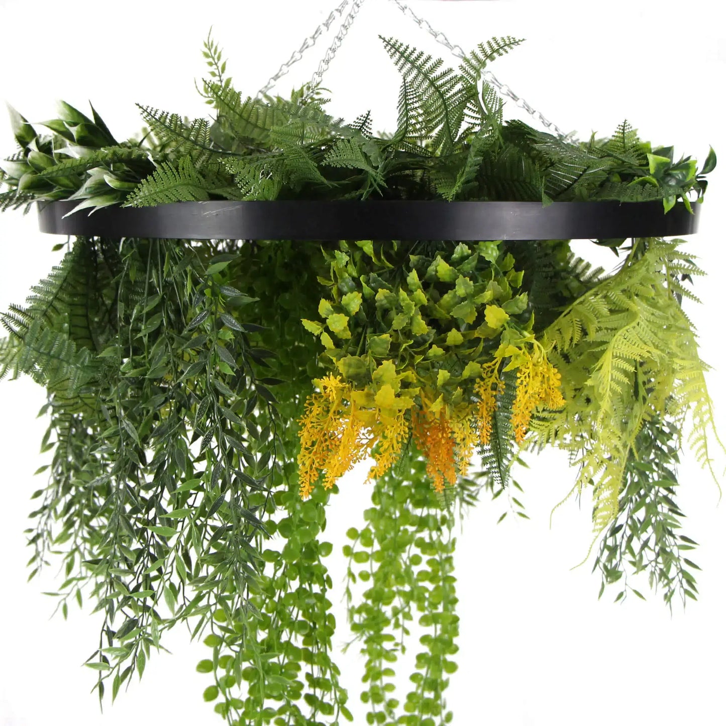 Black Framed Roof Hanging Disc With Draping Faux Plants 24"