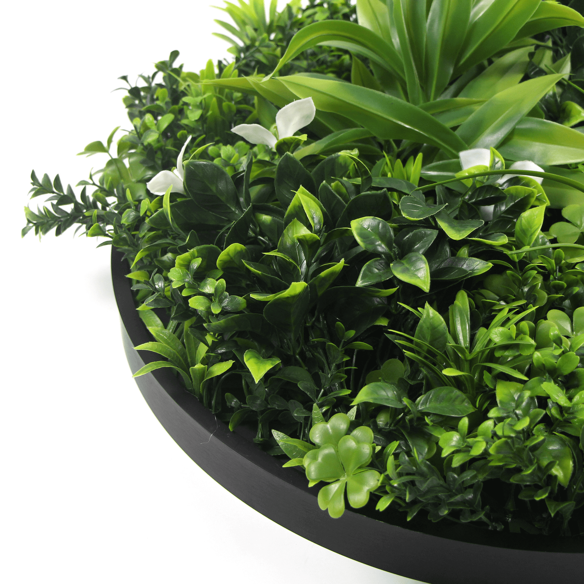 Luxury Artificial Green Wall Plant Wall Circle 30" Black Frame UV Resistant