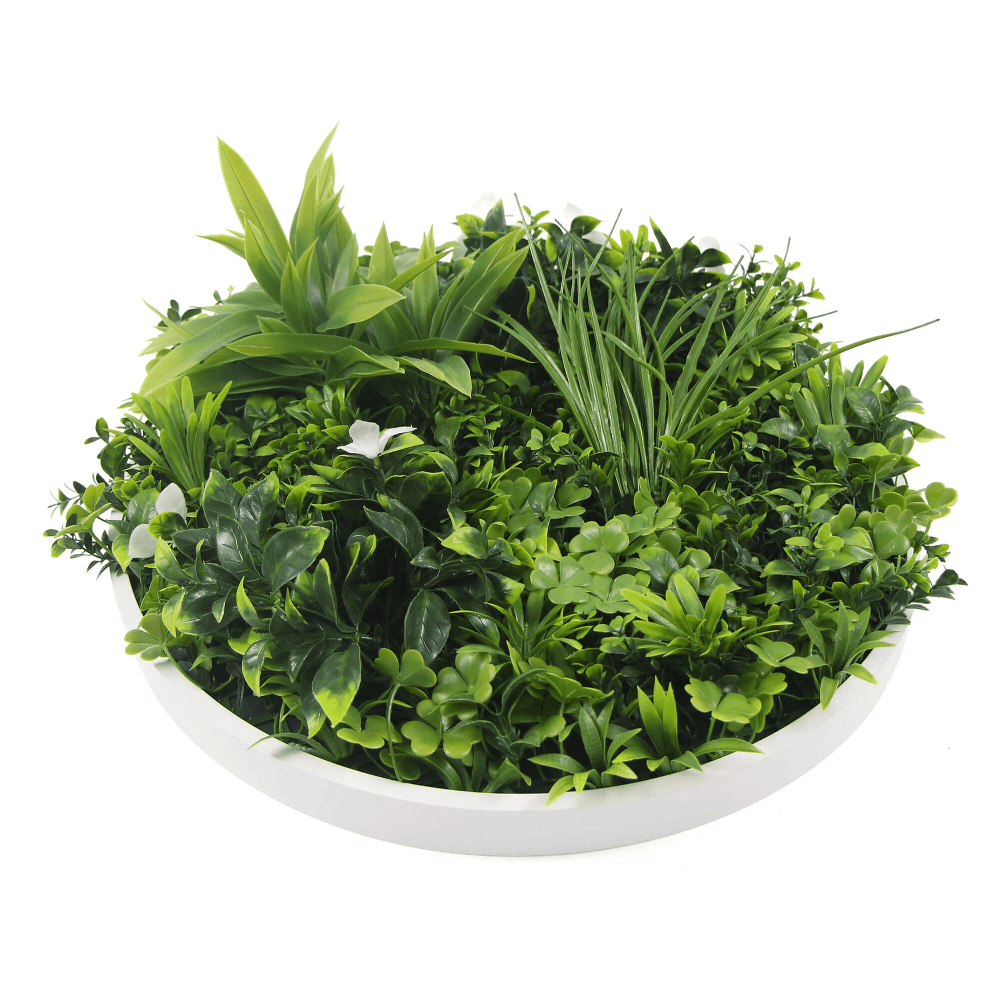 Luxury Artificial Green Wall Plant Wall Circle 20" White Frame UV Resistant