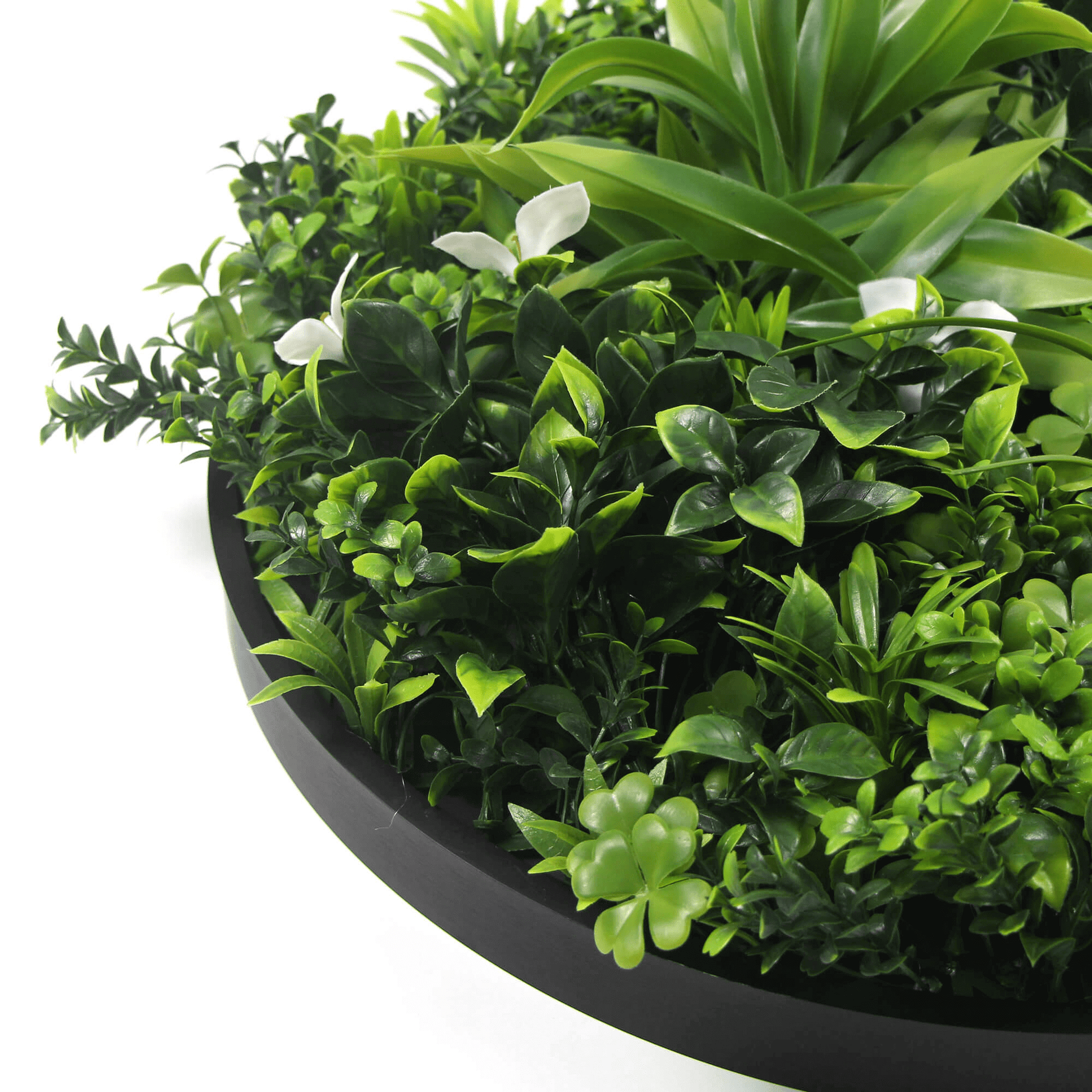 Luxury Artificial Green Wall Plant Wall Circle 20" Black Frame UV Resistant