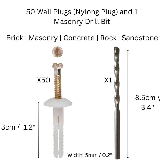 Wall Plug / Nylon Plug (50) and Drill Bit Install Set