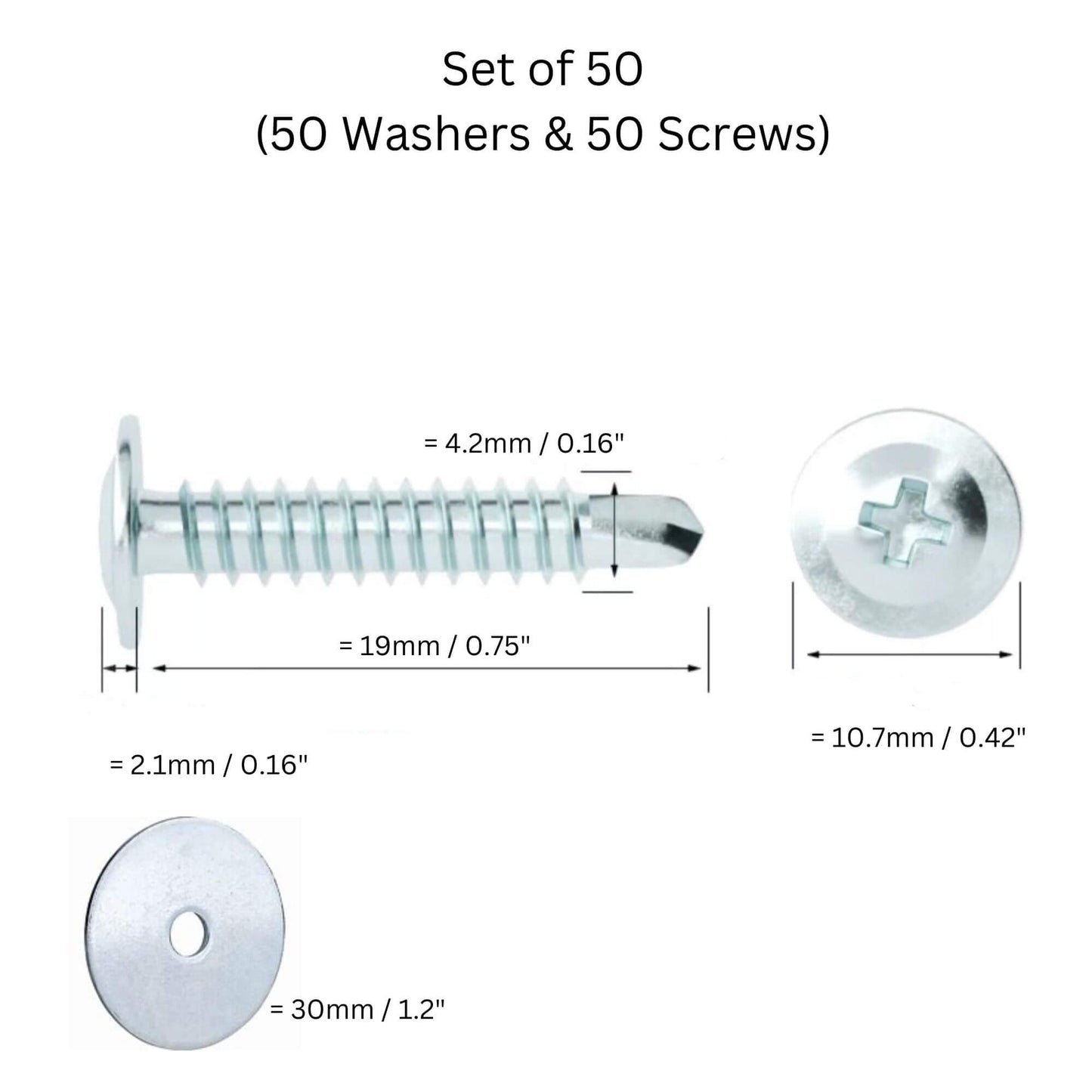 Self Drilling Screws & Washers for Board Or Metal (Brick or Cement Board) 50 Pieces