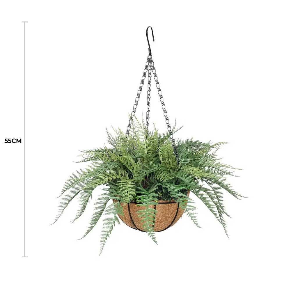 Artificial Potted Fern Hanging Basket (Fresh Green) UV Resistant