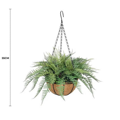 Artificial Potted Fern Hanging Basket (Fresh Green) UV Resistant