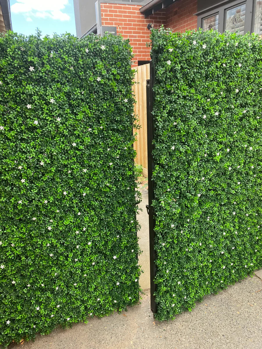 White Flowering Artificial Boxwood Wall 40" x 40" 11SQ FT Commercial Grade UV Resistant