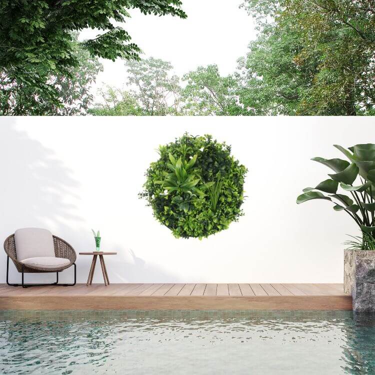 Luxury Artificial Green Wall Plant Wall Circle 30" Black Frame UV Resistant