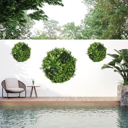 Luxury Artificial Green Wall Plant Wall Circle 20" Black Frame UV Resistant