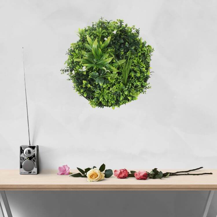 Luxury Artificial Green Wall Plant Wall Circle 20" White Frame UV Resistant