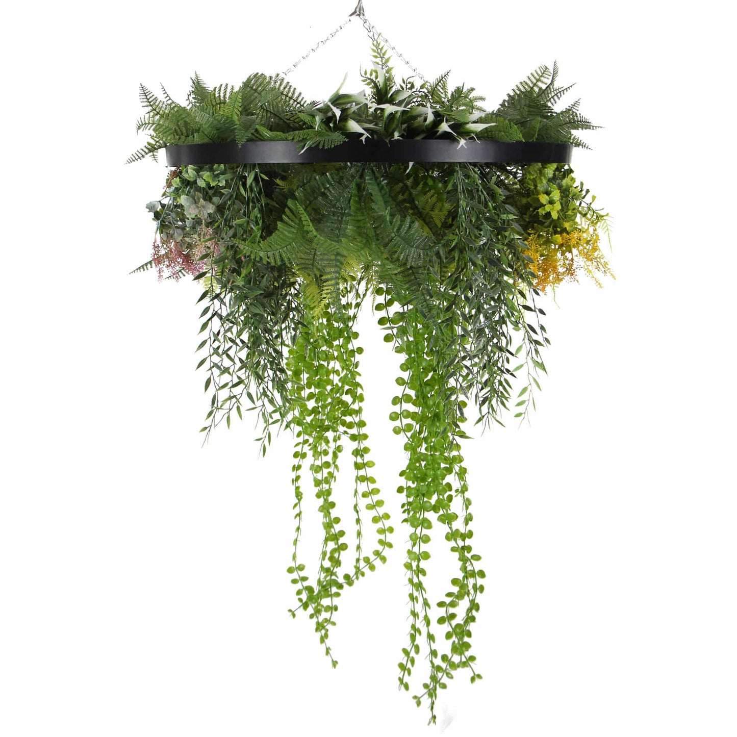 Black Framed Roof Hanging Disc With Draping Faux Plants 24"