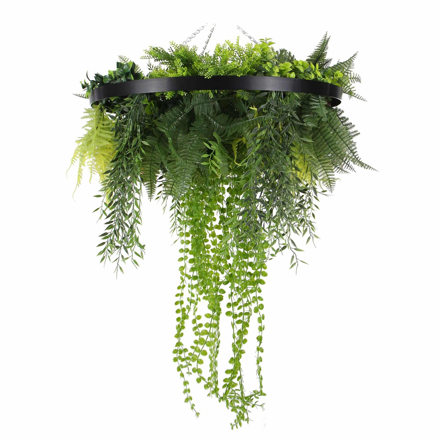 Black Framed Roof Hanging Disc With Draping Faux Plants 24"