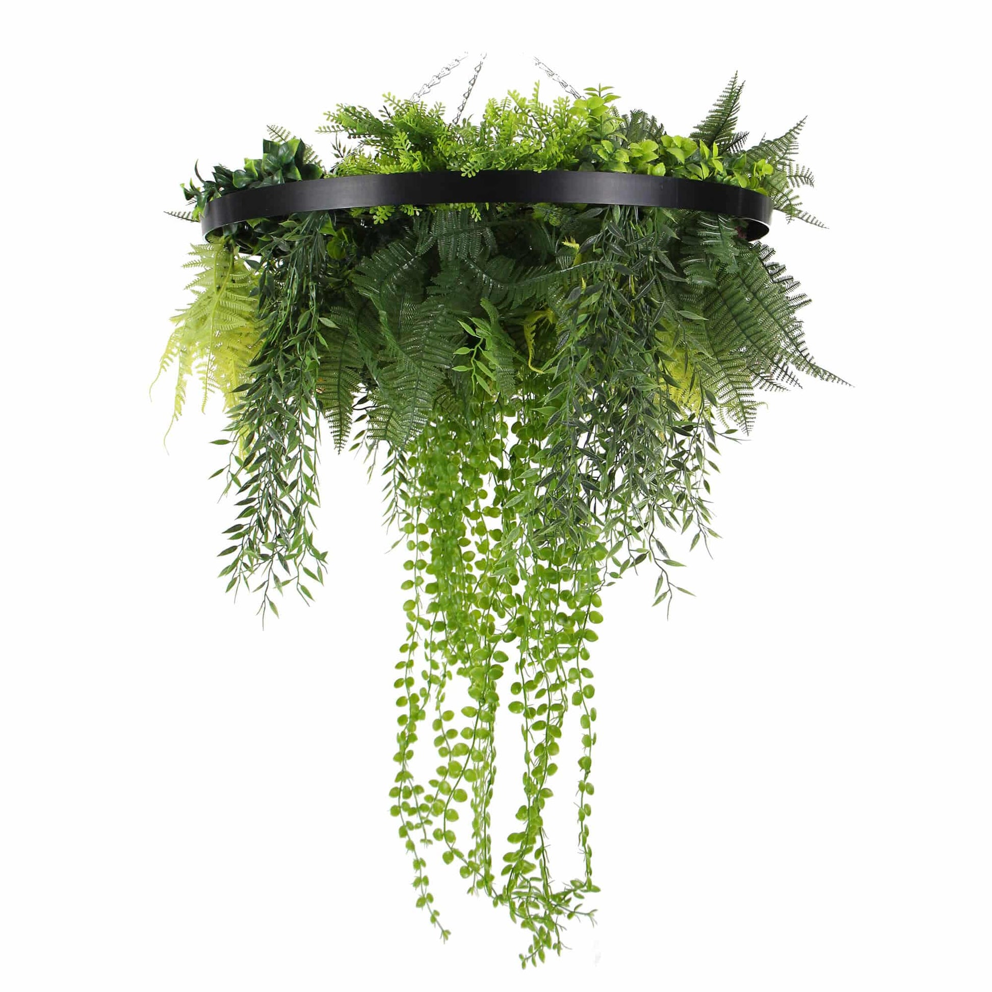 Black Framed Roof Hanging Disc With Draping Faux Plants 24"