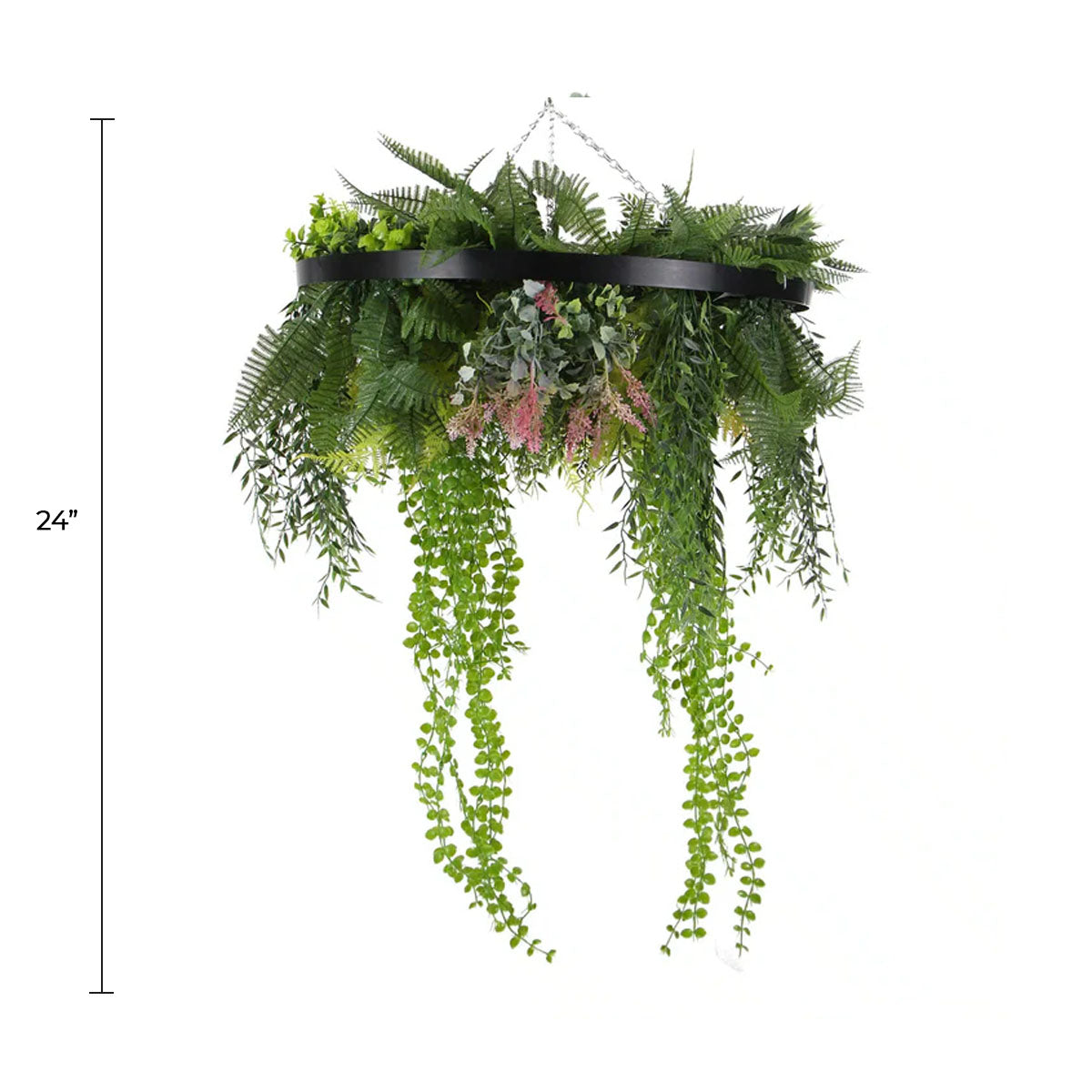 Black Framed Roof Hanging Disc With Draping Faux Plants 24"