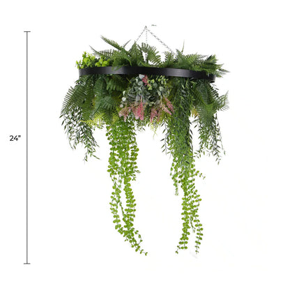 Black Framed Roof Hanging Disc With Draping Faux Plants 24"