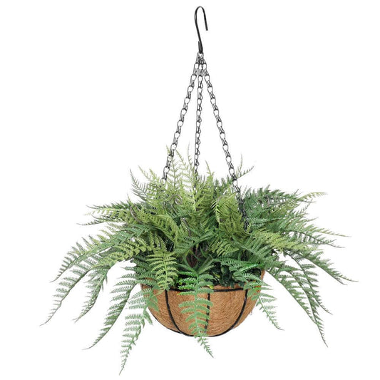 Artificial Potted Fern Hanging Basket (Fresh Green) UV Resistant