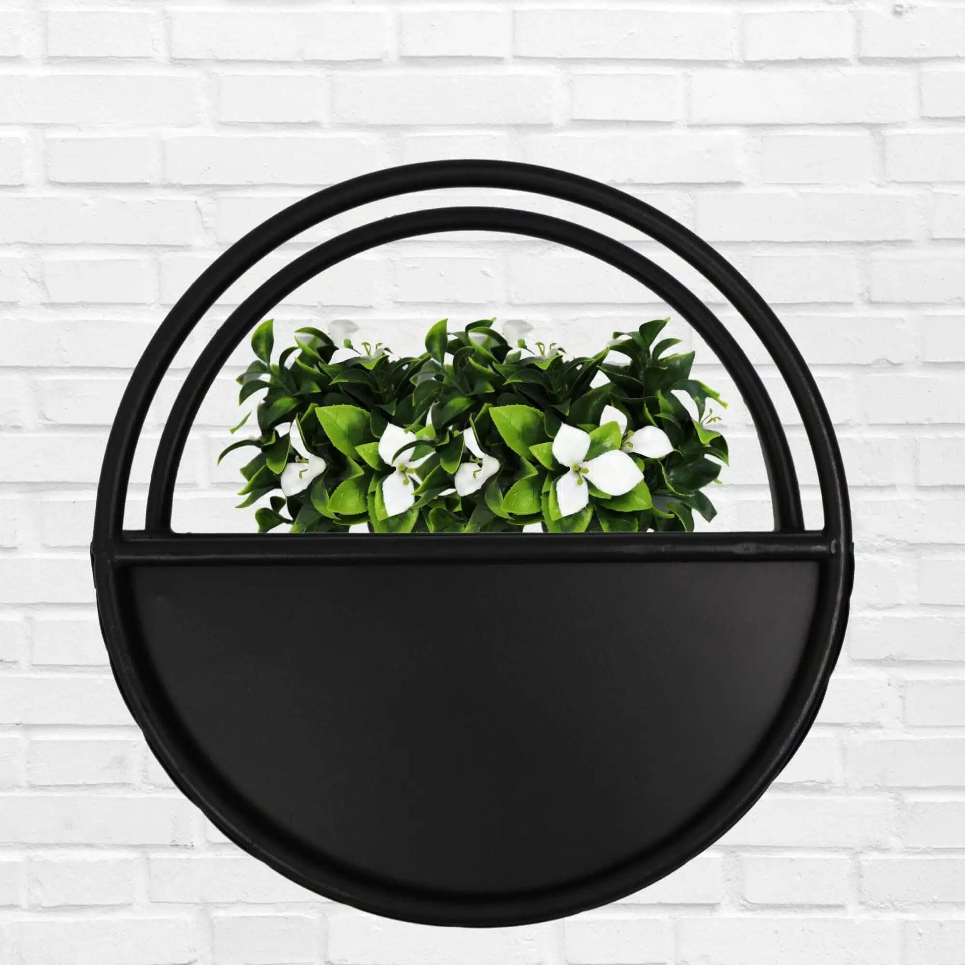 Premium Floating Half Moon / Semi Circle Metal Wall Planter | Onyx Black 35cm / 14"