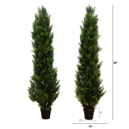5ft Artificial Topiary Cedar Tree UV Resistant (Indoor/Outdoor) - Set of 2