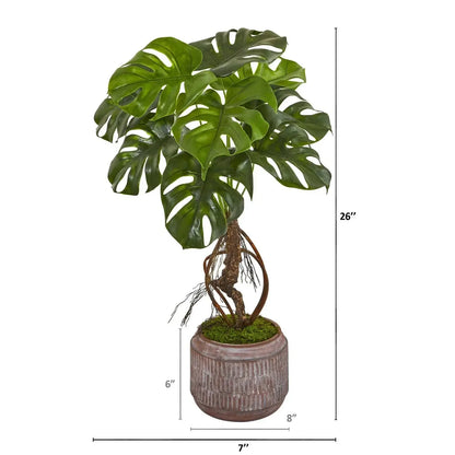 26" Monstera Artificial Plant in Stoneware Planter