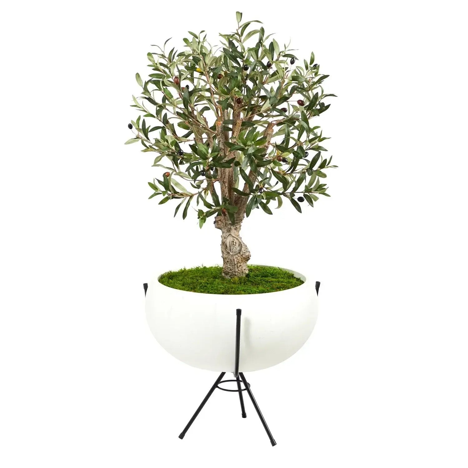 3' Olive Artificial Tree in White Planter with Metal Stand