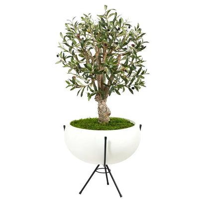 3' Olive Artificial Tree in White Planter with Metal Stand