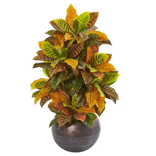 37" Croton Artificial Plant in Metal Bowl (Real Touch)