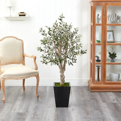 4.5' Olive Artificial Tree in Black Metal Planter