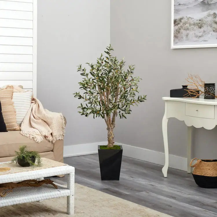 4.5' Olive Artificial Tree in Black Metal Planter