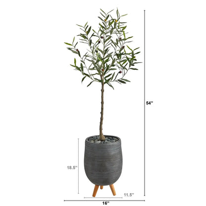 4.5' Olive Artificial Tree in Gray Planter with Stand