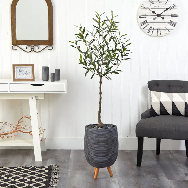 4.5' Olive Artificial Tree in Gray Planter with Stand