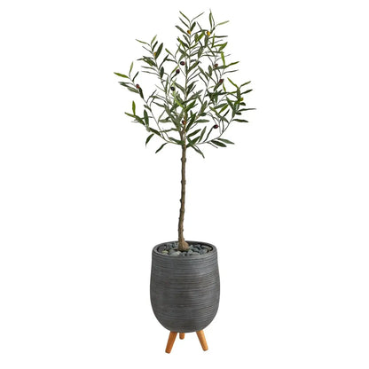 4.5' Olive Artificial Tree in Gray Planter with Stand