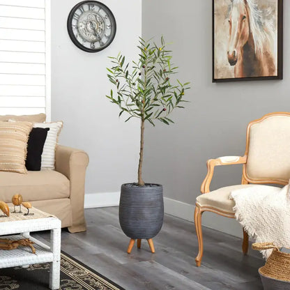 4.5' Olive Artificial Tree in Gray Planter with Stand