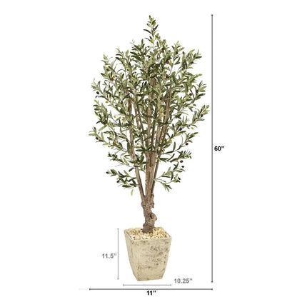 5' Olive Artificial Tree in Country White Planter