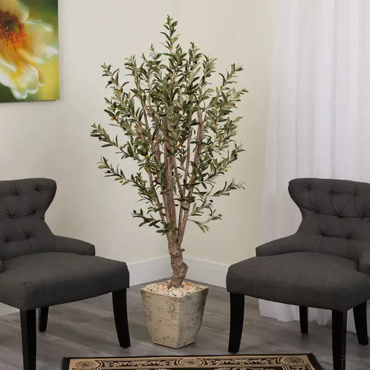 5' Olive Artificial Tree in Country White Planter