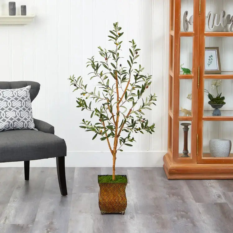 50" Olive Artificial Tree in Metal Planter