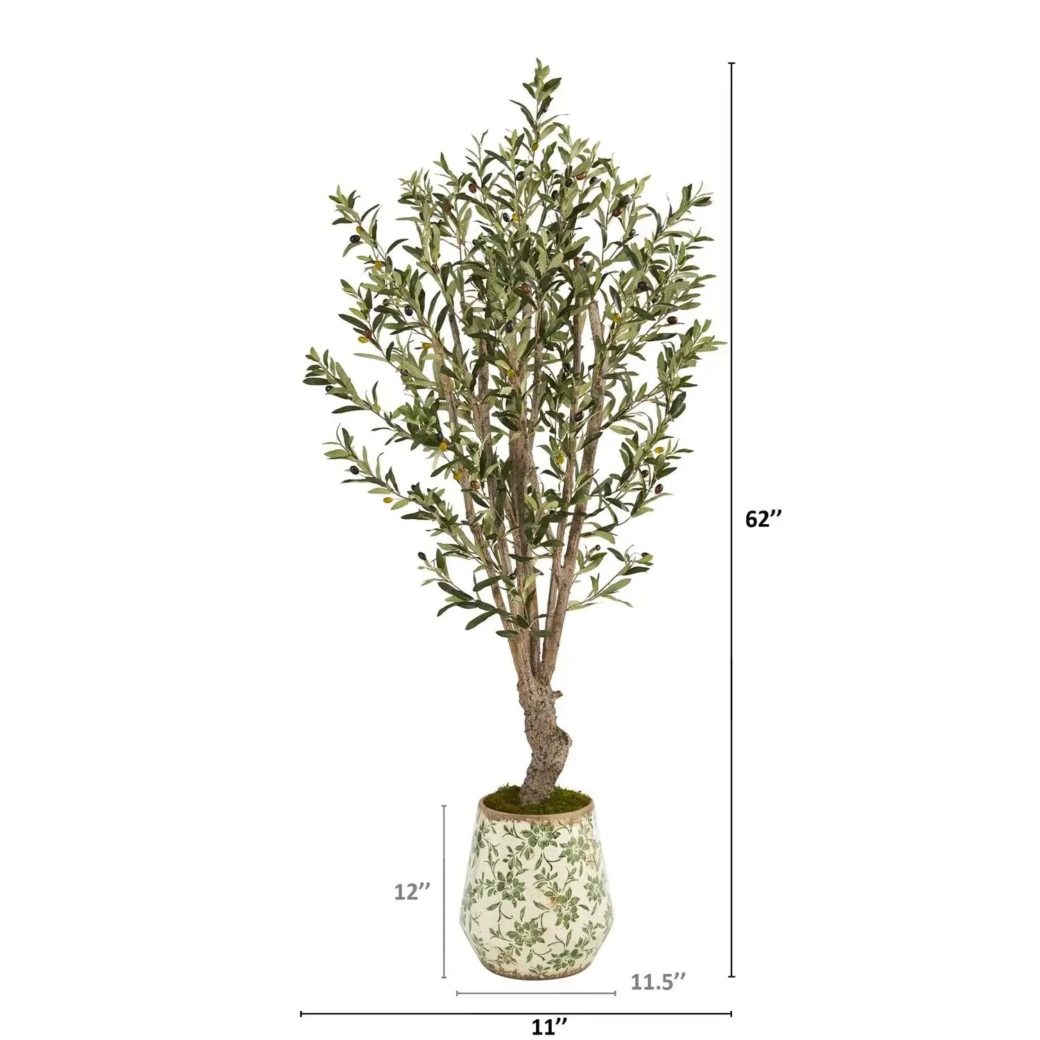 62" Olive Artificial Tree in Floral Print Planter