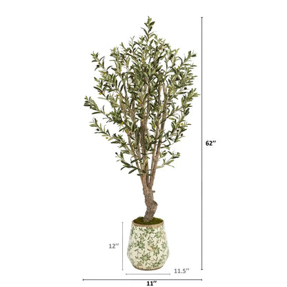 62" Olive Artificial Tree in Floral Print Planter