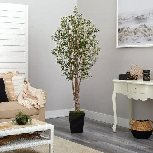 6.5' Olive Artificial Tree in Black Metal Planter