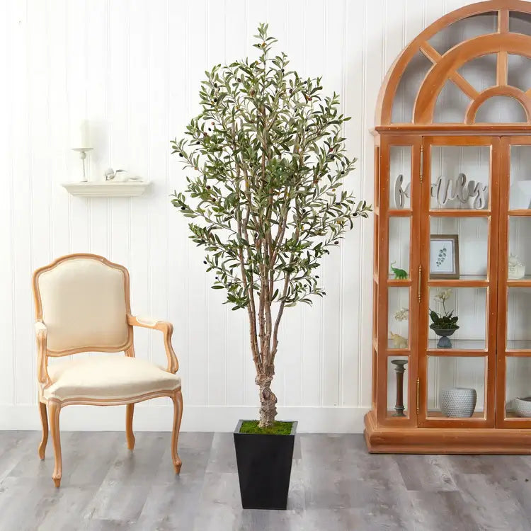 6.5' Olive Artificial Tree in Black Metal Planter