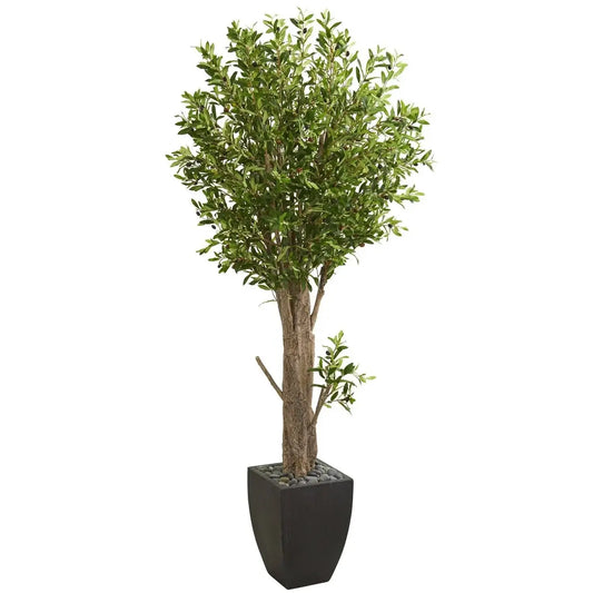 6.5' Olive Artificial Tree in Black Planter