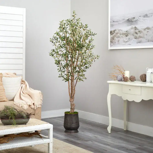 6.5' Olive Artificial Tree in Ribbed Metal Planter