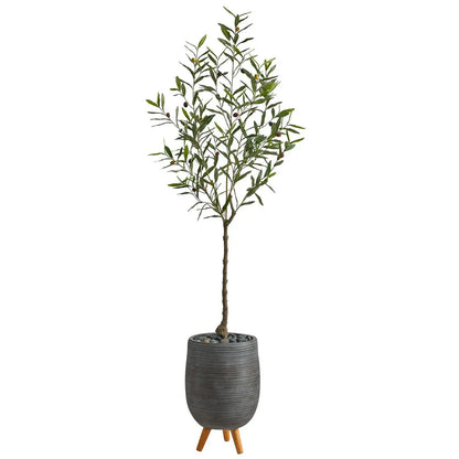 70" Olive Artificial Tree in Gray Planter with Stand