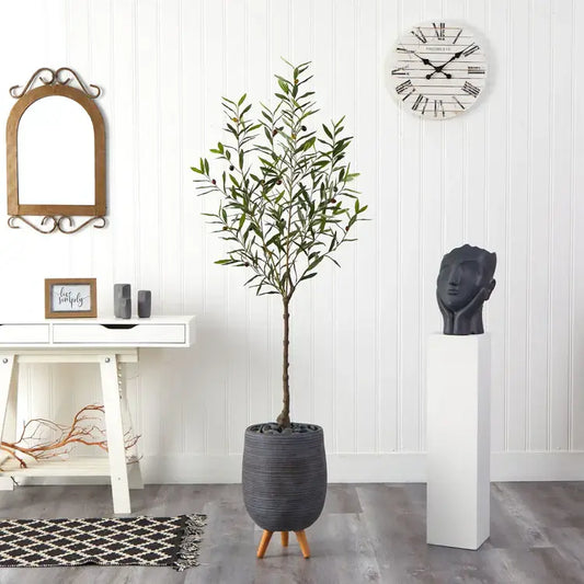 70" Olive Artificial Tree in Gray Planter with Stand