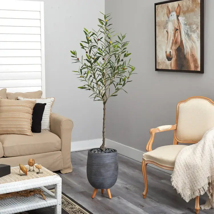 70" Olive Artificial Tree in Gray Planter with Stand