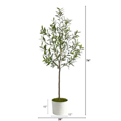 70" Olive Artificial Tree in White Tin Planter