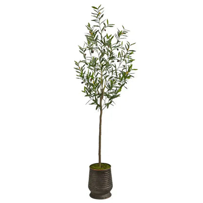 75" Olive Artificial Tree in Ribbed Metal Planter