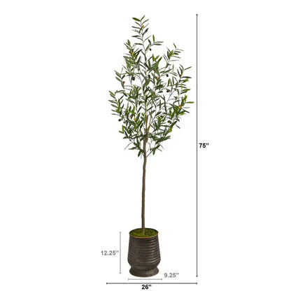 75" Olive Artificial Tree in Ribbed Metal Planter